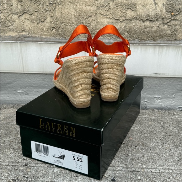 Lauren Ralph Lauren Espadrille Wedge Sandals Orange Size 5.5 - Picture 3 of 6